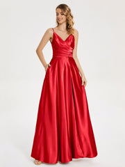 Split Soft Satin Prom Dresses