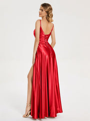 Split Soft Satin Prom Dresses