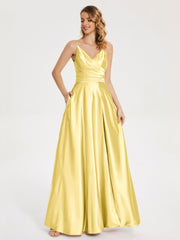 Split Soft Satin Prom Dresses