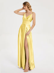 Split Soft Satin Prom Dresses