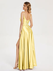 Split Soft Satin Prom Dresses