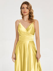 Split Soft Satin Prom Dresses