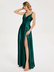 Split Soft Satin Prom Dresses