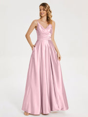Split Soft Satin Prom Dresses
