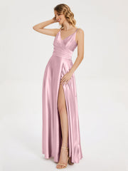 Split Soft Satin Prom Dresses