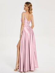 Split Soft Satin Prom Dresses