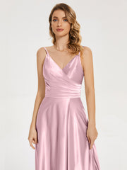 Split Soft Satin Prom Dresses