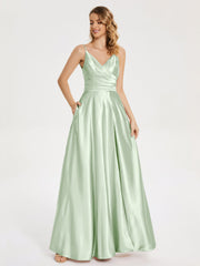 Split Soft Satin Prom Dresses