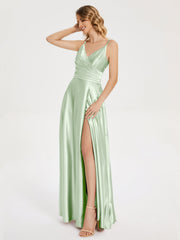 Split Soft Satin Prom Dresses