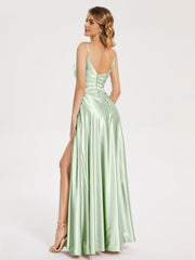 Split Soft Satin Prom Dresses