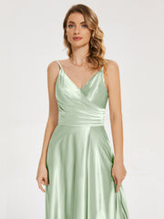 Split Soft Satin Prom Dresses