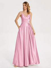 Split Soft Satin Prom Dresses