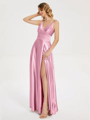 Split Soft Satin Prom Dresses