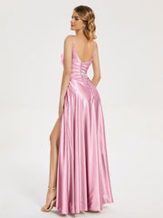 Split Soft Satin Prom Dresses
