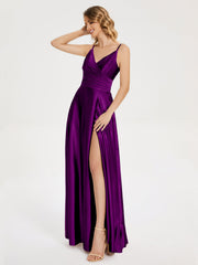 Split Soft Satin Prom Dresses