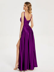 Split Soft Satin Prom Dresses