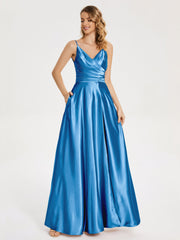 Split Soft Satin Prom Dresses