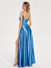 Split Soft Satin Prom Dresses