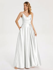 Split Soft Satin Prom Dresses