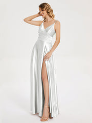 Split Soft Satin Prom Dresses