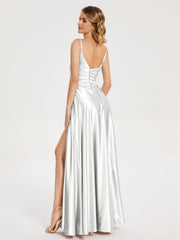 Split Soft Satin Prom Dresses