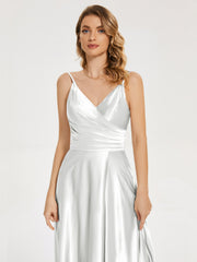 Split Soft Satin Prom Dresses