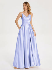 Split Soft Satin Prom Dresses