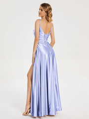 Split Soft Satin Prom Dresses