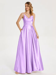 Split Soft Satin Prom Dresses