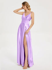 Split Soft Satin Prom Dresses
