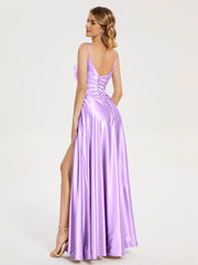 Split Soft Satin Prom Dresses