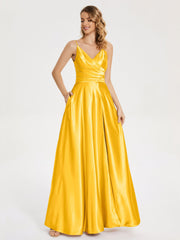 Split Soft Satin Prom Dresses