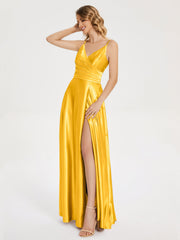 Split Soft Satin Prom Dresses