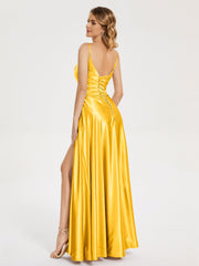 Split Soft Satin Prom Dresses