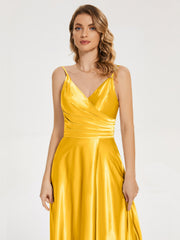 Split Soft Satin Prom Dresses
