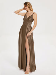 Split Soft Satin Prom Dresses