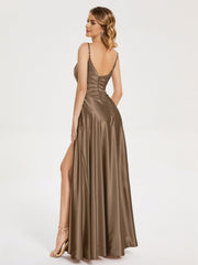 Split Soft Satin Prom Dresses