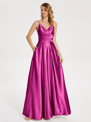 Split Soft Satin Prom Dresses