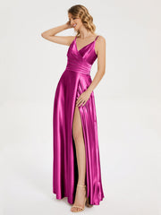 Split Soft Satin Prom Dresses