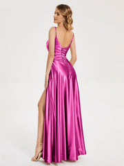 Split Soft Satin Prom Dresses