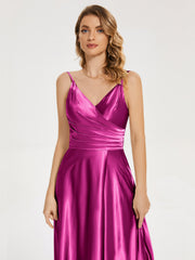 Split Soft Satin Prom Dresses
