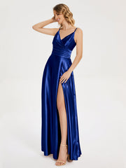 Split Soft Satin Prom Dresses