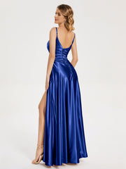 Split Soft Satin Prom Dresses