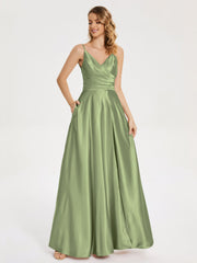 Split Soft Satin Prom Dresses