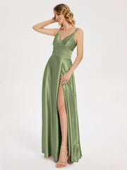 Split Soft Satin Prom Dresses