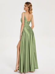 Split Soft Satin Prom Dresses