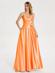 Split Soft Satin Prom Dresses