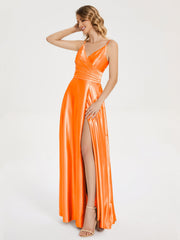 Split Soft Satin Prom Dresses