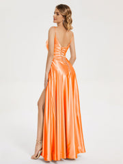 Split Soft Satin Prom Dresses