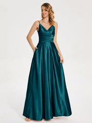 Split Soft Satin Prom Dresses